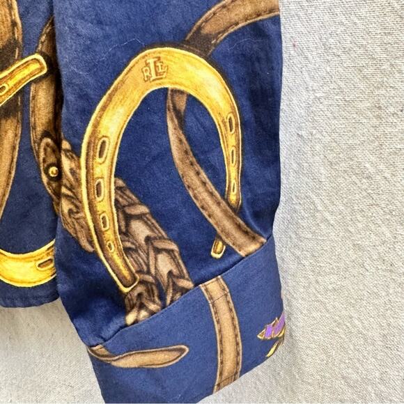 Lauren Ralph Lauren navy equestrian horse bit  button up peplum shirt size 4 - Picture 15 of 16